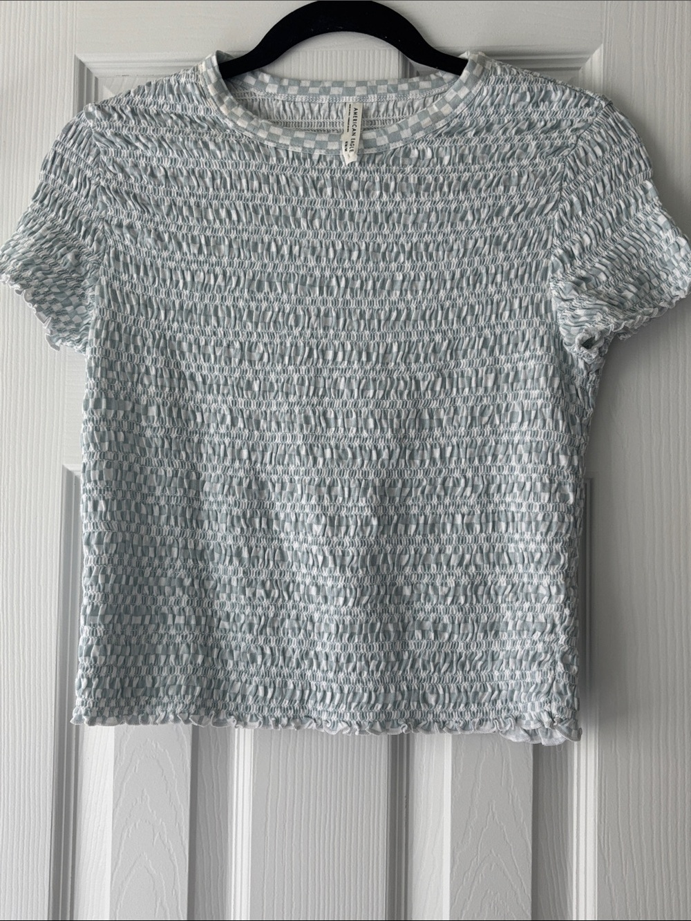 American Eagle Outfitters Pale Blue Smocked Short Sleeve Tee